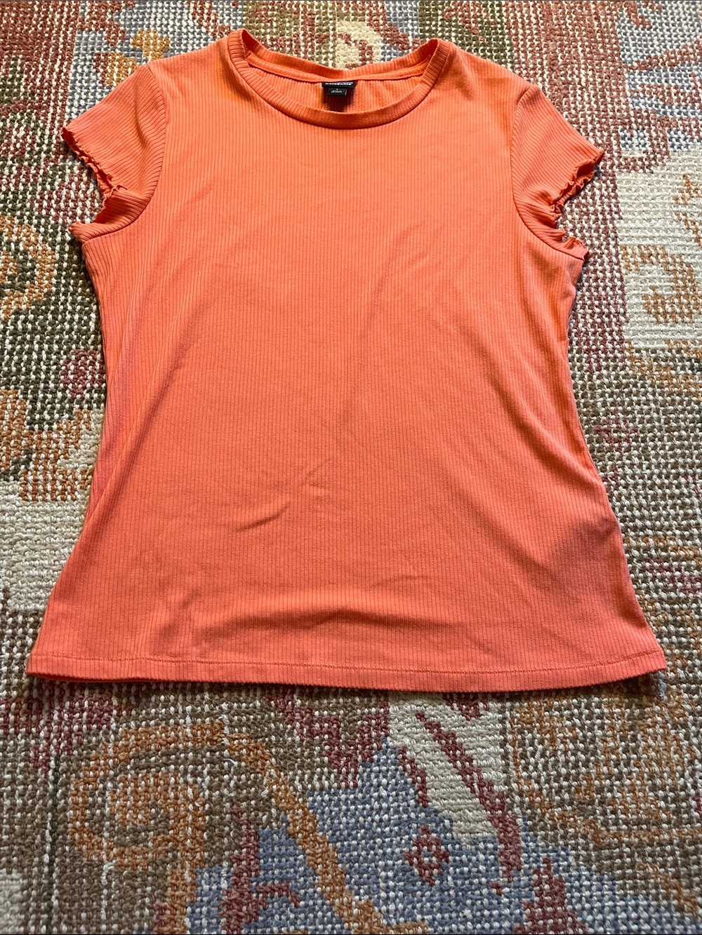Patagonia Women’s Rib Knit Top Coral Orange Lettuce Edge Short Sleeve L